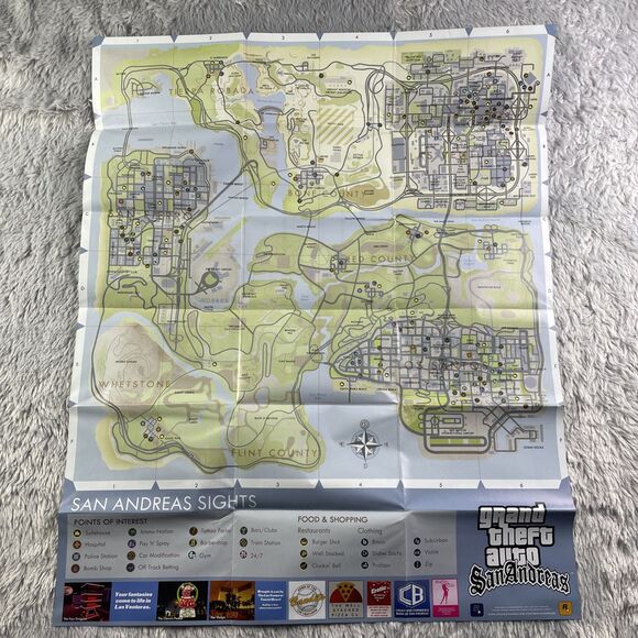 Grand Theft Auto San Andreas (PlayStation 2, 2004) PS2 Game Disc Case Manual Map - Picture 9 of 15